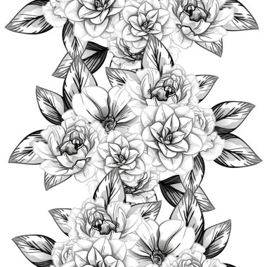 Sorunsuz vintage tarzı çiçek deseni. Siyah ve beyaz çiçek öğeleri.