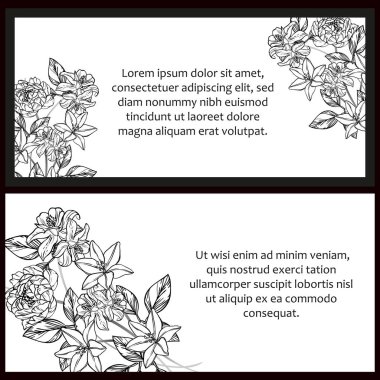 Siyah-beyaz klasik çiçek düğün kartları. Çiçek elementleri ve çerçeveleri.