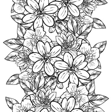 Sorunsuz vintage tarzı çiçek deseni. Siyah ve beyaz çiçek öğeleri.