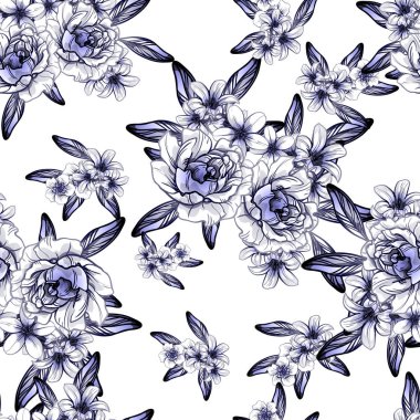 Sorunsuz vintage tarzı koyu mavi çiçek deseni. Çiçek öğeleri.