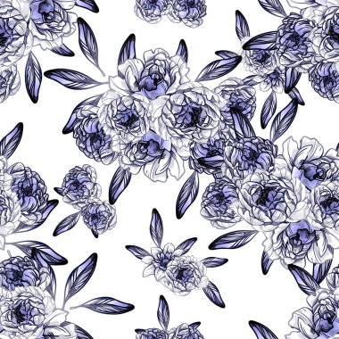 Sorunsuz vintage tarzı koyu mavi çiçek deseni. Çiçek öğeleri.