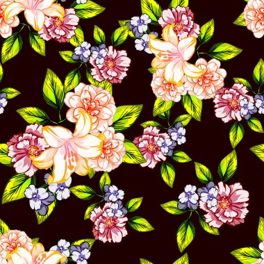 Sorunsuz vintage tarzı çiçek deseni. Renkli çiçek öğeleri