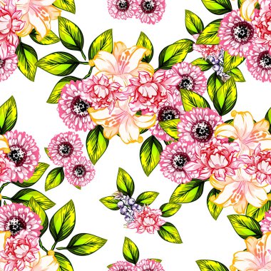 Sorunsuz vintage tarzı çiçek deseni. Renkli çiçek öğeleri