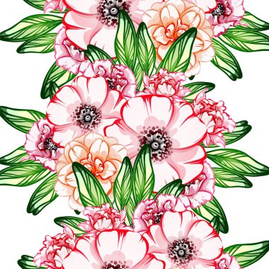 Sorunsuz vintage tarzı çiçek deseni. Renkli çiçek öğeleri