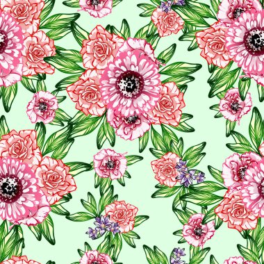 Sorunsuz vintage tarzı çiçek deseni. Renkli çiçek öğeleri