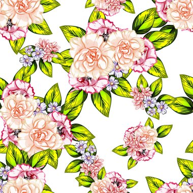 Sorunsuz vintage tarzı çiçek deseni. Renkli çiçek öğeleri
