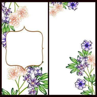 Klasik çiçek düğün kartları seti. Çiçek elementleri ve çerçeveleri.