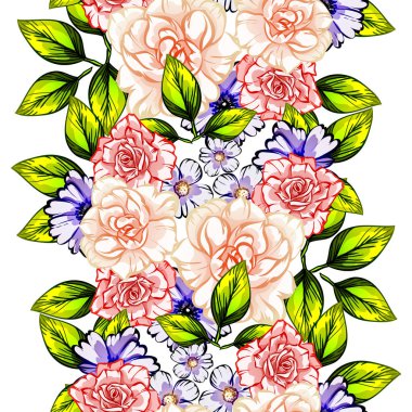 Sorunsuz vintage tarzı çiçek deseni. Renkli çiçek öğeleri