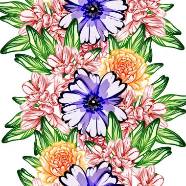 Sorunsuz vintage tarzı çiçek deseni. Renkli çiçek öğeleri