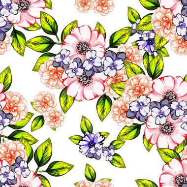 Sorunsuz vintage tarzı çiçek deseni. Renkli çiçek öğeleri