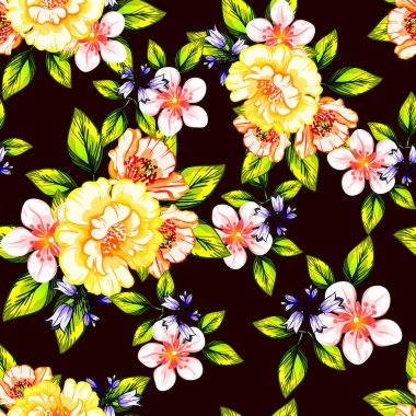 Sorunsuz vintage tarzı çiçek deseni. Renkli çiçek öğeleri