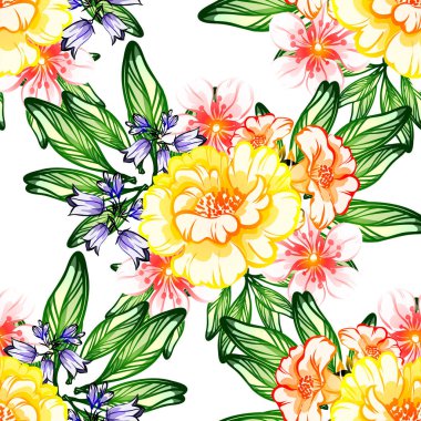 Sorunsuz vintage tarzı çiçek deseni. Renkli çiçek öğeleri