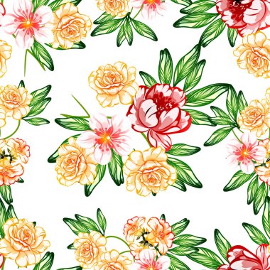 Sorunsuz vintage tarzı çiçek deseni. Renkli çiçek öğeleri