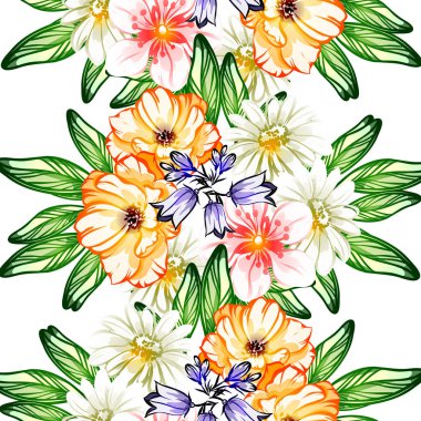 Sorunsuz vintage tarzı çiçek deseni. Renkli çiçek öğeleri
