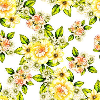 Sorunsuz vintage tarzı çiçek deseni. Renkli çiçek öğeleri