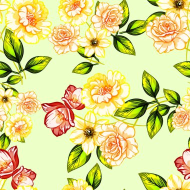 Sorunsuz vintage tarzı çiçek deseni. Renkli çiçek öğeleri