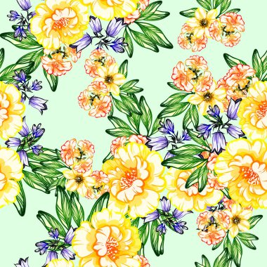 Sorunsuz vintage tarzı çiçek deseni. Renkli çiçek öğeleri