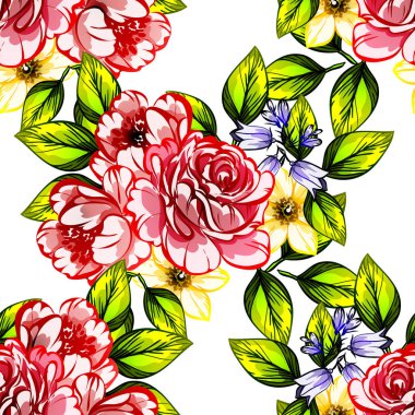 Sorunsuz vintage tarzı çiçek deseni. Renkli çiçek öğeleri