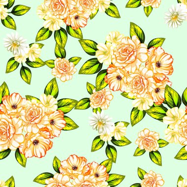 Sorunsuz vintage tarzı çiçek deseni. Renkli çiçek öğeleri