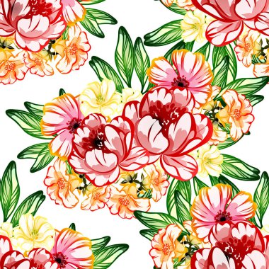 Sorunsuz vintage tarzı çiçek deseni. Renkli çiçek öğeleri