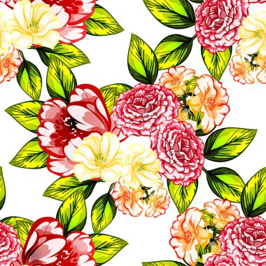 Sorunsuz vintage tarzı çiçek deseni. Renkli çiçek öğeleri