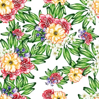 Sorunsuz vintage tarzı çiçek deseni. Renkli çiçek öğeleri