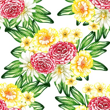 Sorunsuz vintage tarzı çiçek deseni. Renkli çiçek öğeleri