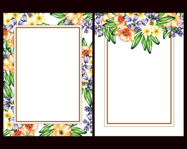 Klasik çiçek düğün kartları seti. Çiçek elementleri ve çerçeveleri.