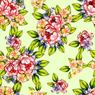 Sorunsuz vintage tarzı çiçek deseni. Renkli çiçek öğeleri