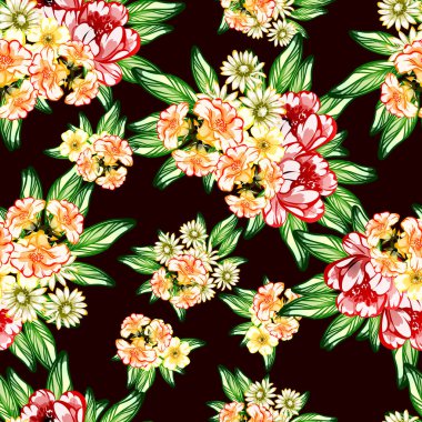 Sorunsuz vintage tarzı çiçek deseni. Renkli çiçek öğeleri