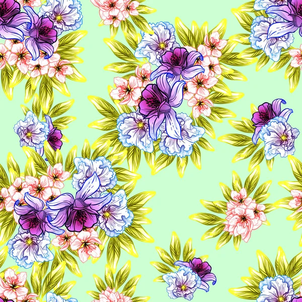 Modèle Fleur Style Vintage Sans Couture Éléments Floraux Couleur — Image vectorielle