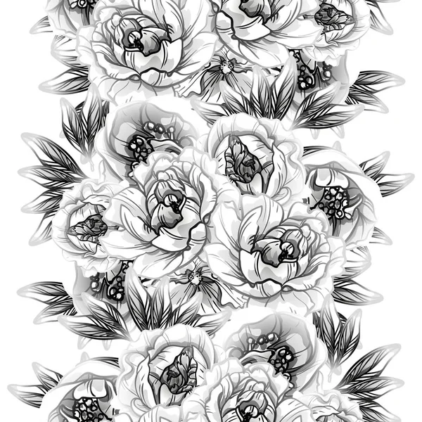 Modèle Fleur Style Vintage Sans Couture Eléments Floraux Noir Blanc — Image vectorielle