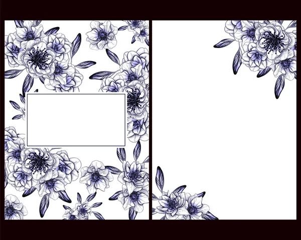 Estilo Vintage Flor Azul Escuro Conjunto Cartões Casamento Elementos Florais — Vetor de Stock