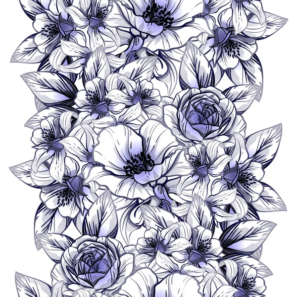 Tmavě Modrý Květ Vzor Bezešvé Vintage Styl Květinové Prvky — Stockový vektor