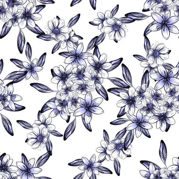 シームレスなビンテージ スタイルのブルーの花のパターン 花の要素 — ストックベクタ