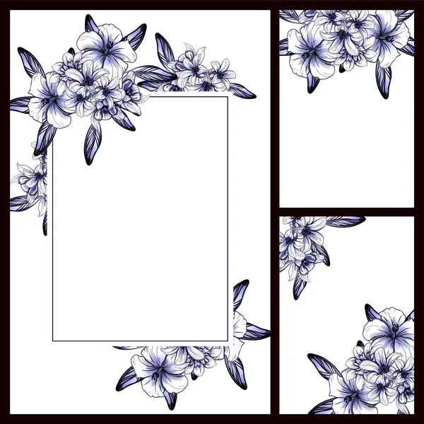 Vintage Style Flower Dark Blue Wedding Cards Set Floral Elements — Stock Vector