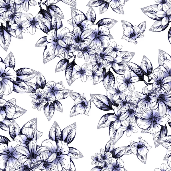 Style Vintage Sans Couture Motif Fleurs Bleu Foncé Éléments Floraux — Image vectorielle