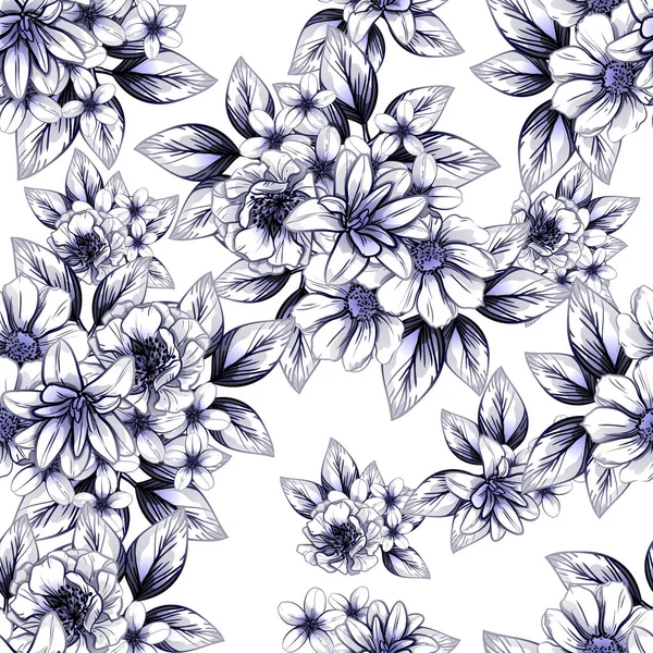 Sömlös Vintage Stil Mörk Blå Blommönster Blommiga Inslag — Stock vektor