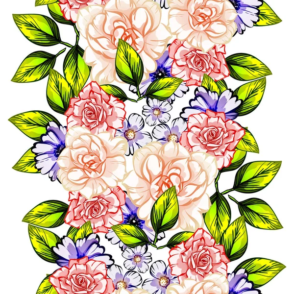 Patrón Flores Estilo Vintage Sin Costuras Elementos Florales Color — Vector de stock