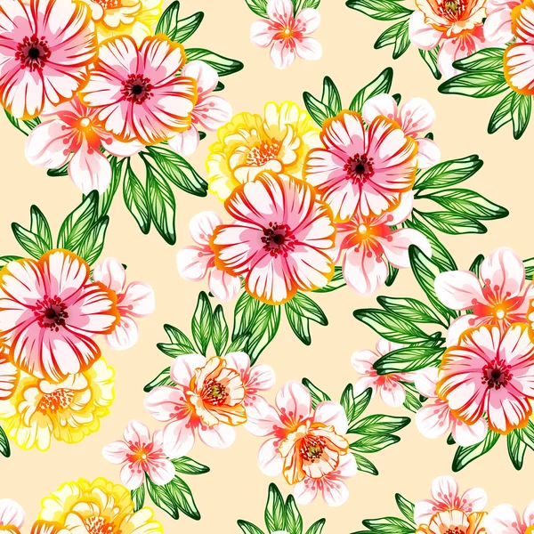 Modèle Fleur Style Vintage Sans Couture Éléments Floraux Couleur — Image vectorielle