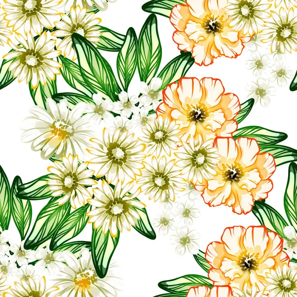 Modèle Fleur Style Vintage Sans Couture Éléments Floraux Couleur — Image vectorielle