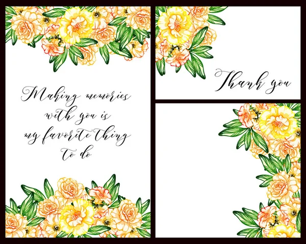 Vintage Style Flower Wedding Cards Set Floral Elements Frames — Stock Vector