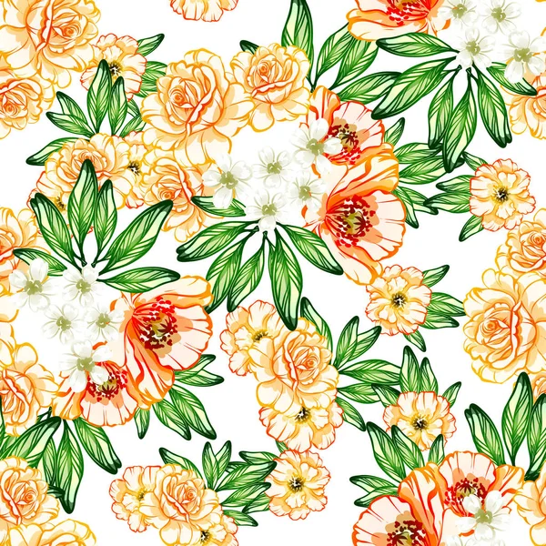 Patrón Flores Estilo Vintage Sin Costuras Elementos Florales Color — Vector de stock