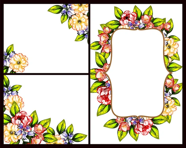 Conjunto Tarjetas Boda Flores Estilo Vintage Elementos Marcos Florales — Vector de stock