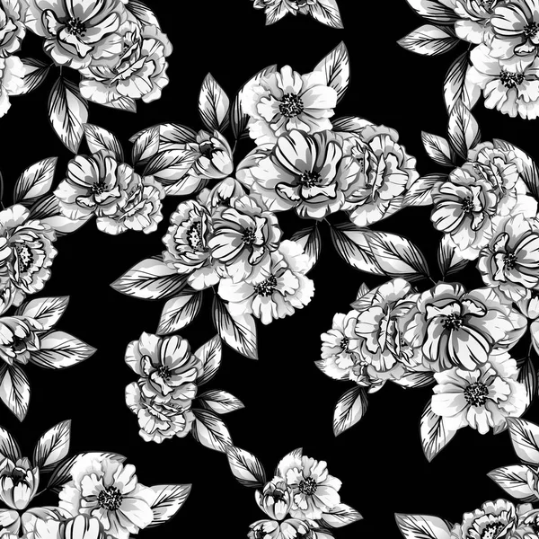 Naadloze Vintage Stijl Bloemenpatroon Floral Elementen Zwart Wit — Stockvector