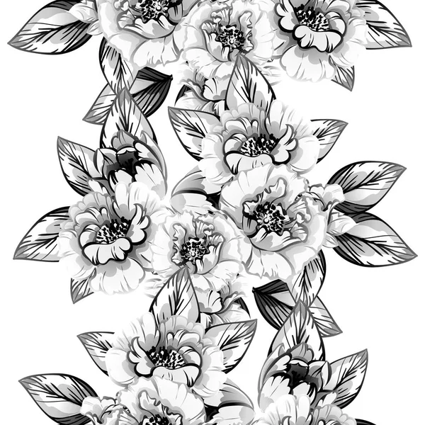 Patrón Flores Estilo Vintage Sin Costuras Elementos Florales Blanco Negro — Vector de stock