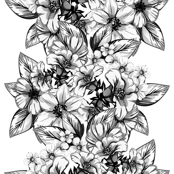 Seamless Vintage Style Flower Pattern Floral Elements Black White — Stock Vector