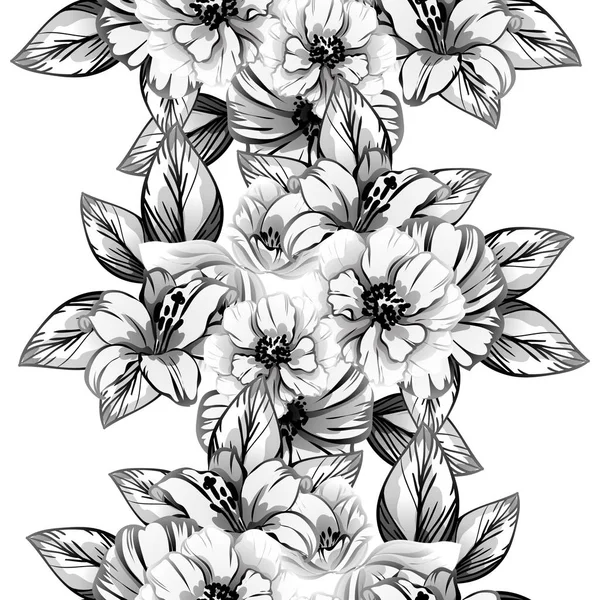 Patrón Flores Estilo Vintage Sin Costuras Elementos Florales Blanco Negro — Vector de stock