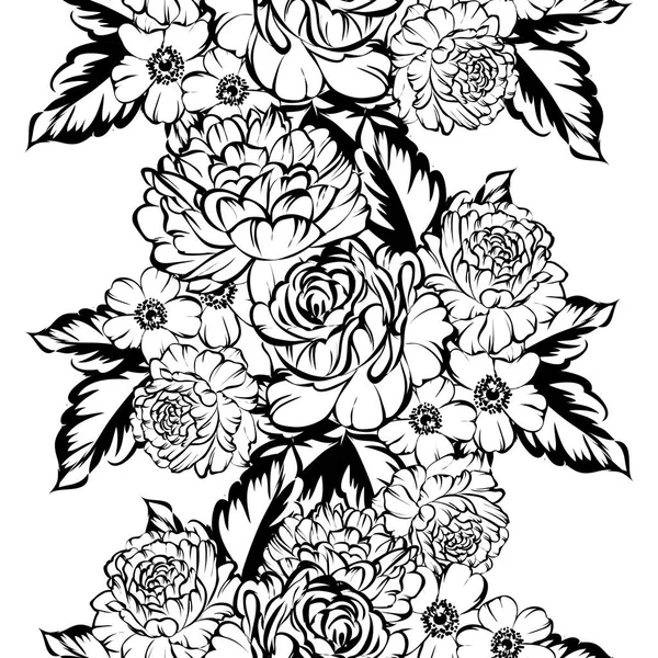 Patrón Flores Estilo Vintage Sin Costuras Elementos Florales Blanco Negro — Vector de stock