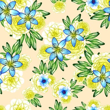 Sorunsuz vintage tarzı çiçek deseni. Renkli çiçek öğeleri